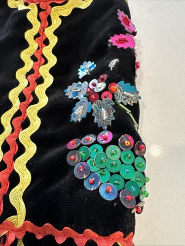 VTG Polish European Black Velvet Beaded Sequins Folk Vest Handmade Oktoberfest - Picture 6 of 15