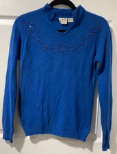 Vintage Sweater Bee by Banff Blue Lambswool Hand Beaded Sweater Women's S