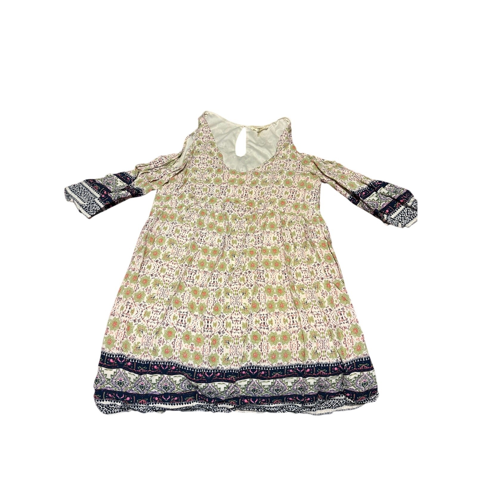 BeBop Womens Dress Large Floral Paisley Cold Shoulder Bell Sleeve Boho Tunic