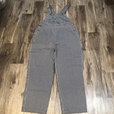 KEY IMPERIAL Carpenter Bib Overalls Mens 46x32 Hickory Railroad Stripe