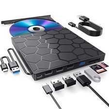 BPAKDU External CD/DVD Drive for Laptop, DVD Player 8 in 1 Black