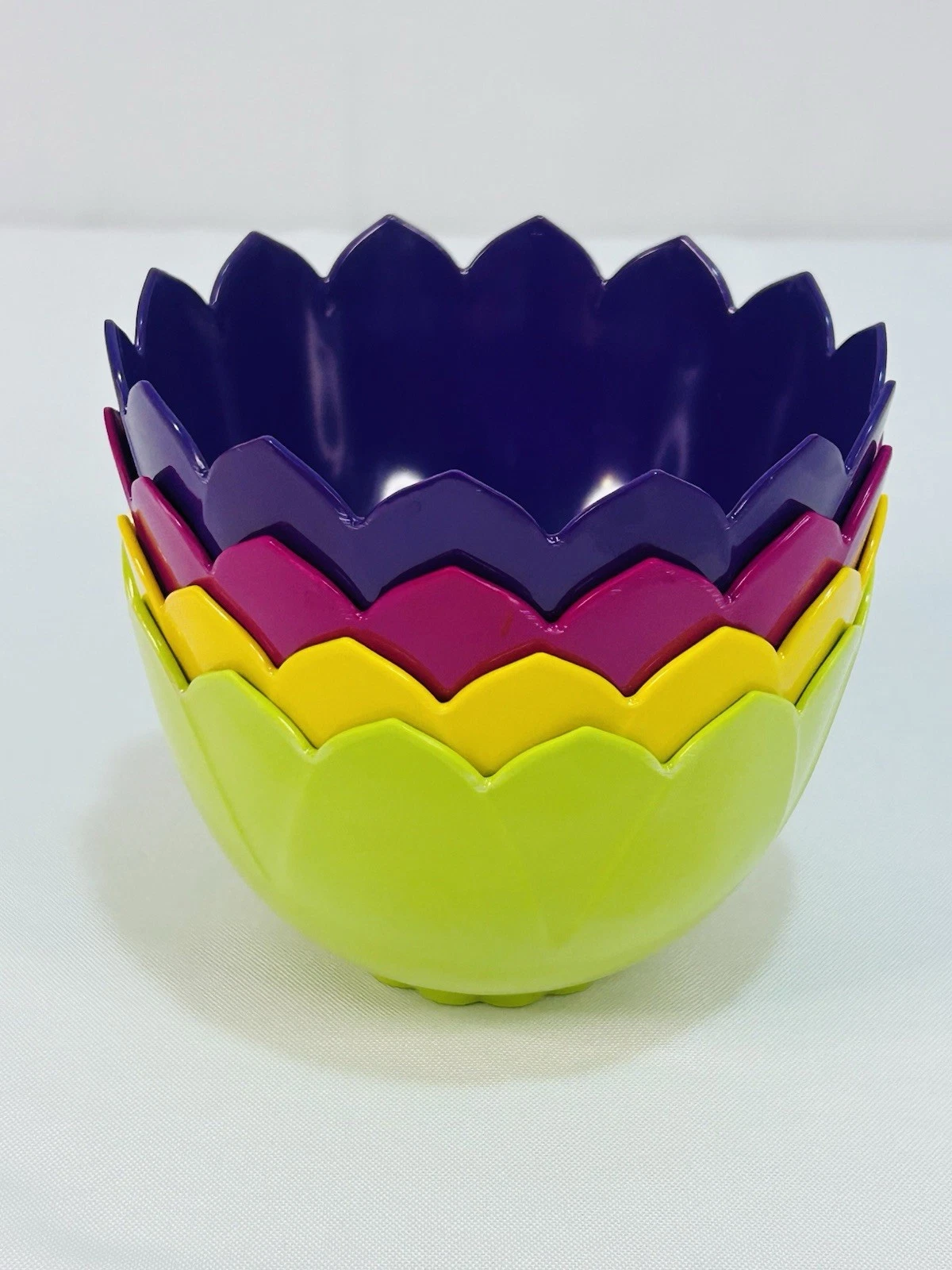 ZAK! Designs Bowls x4 Flower Buds Melamine Green Yellow Maroon Purple