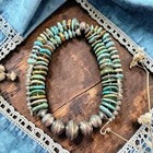 22" Sterling NAVAJO Pearl Big Kingman Graduated Turquoise VTG Silver Necklace — photo 3