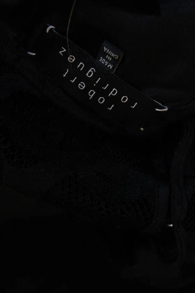 Blusa Top Robert Rodriguez Mujer Encaje Cuello Barco Manga Gorra Negra Talla 2 Foto 4 de 4
