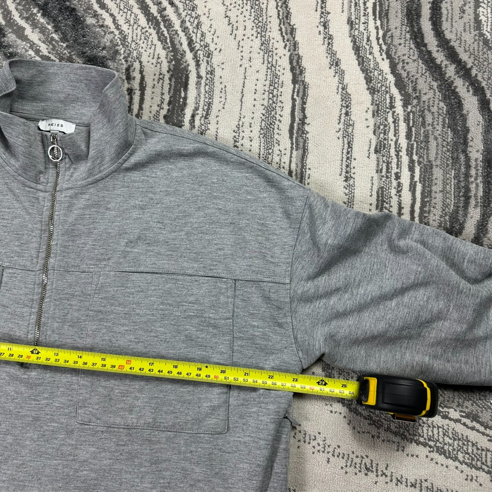 Women's VTG Reiss Etta Grey Ring Pull Sz Large Quarter Zip Collared Sweatshirt image 4