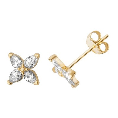 Ohrstecker 4 Steine Blumen 9 kt Gelbgold 375 gepunzt nagelneu verpackt