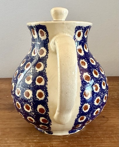 Boleslawiec Polish Pottery Teapot Serving Oval Bowl Poland Blue Brown Polka Dots - Picture 9 of 20