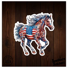 USA American Flag Horse - Vinyl Decal Sticker - Car Window Laptop - ebn11407