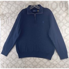 Polo Ralph Lauren Boys Navy Blue Quarter Zip Cotton Knit Sweater Size Large L
