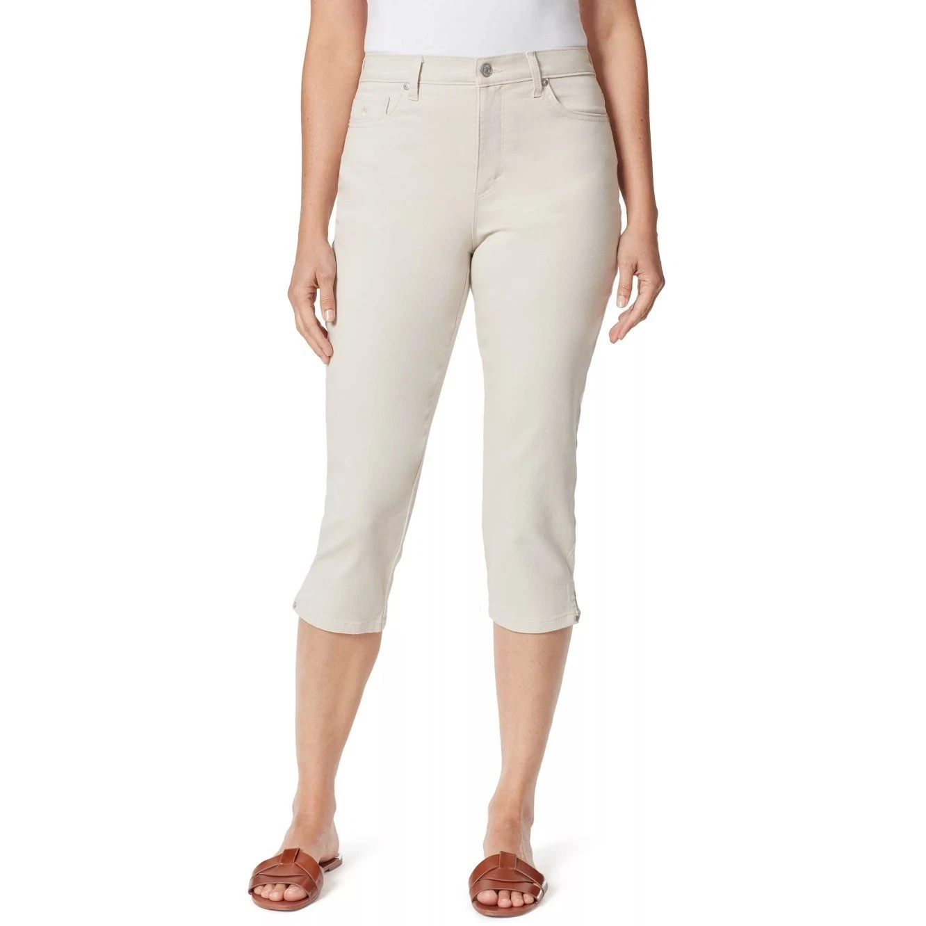 Gloria Vanderbilt Amanda Capri Stonewood Cream Flex Stretch Pants 16W New