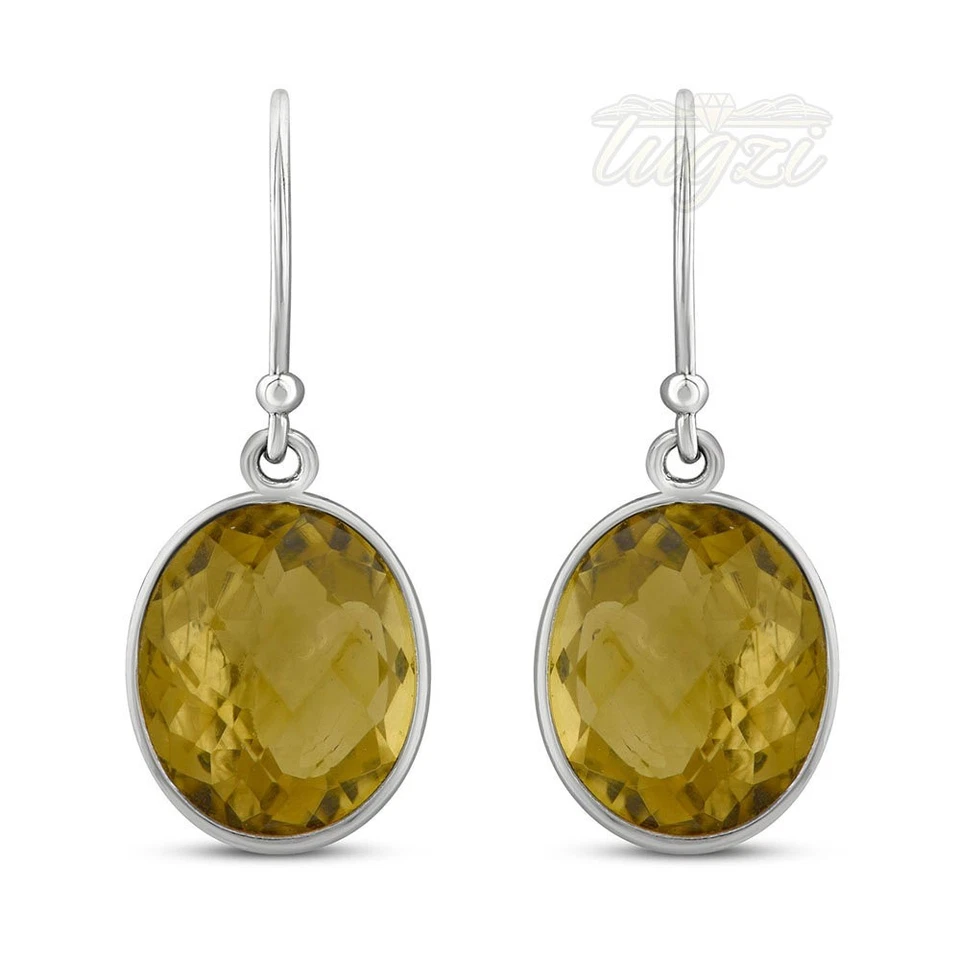 💥 $299- 10 克拉 TW COGNAC 黄水晶垫 12 毫米悬垂坠挂耳环 925 💥 — 第 4/4 张图片