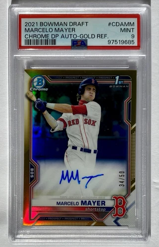 2021 Bowman Draft Chrome Marcelo Mayer Gold Refractor Auto 34/50 PSA 9 Mint