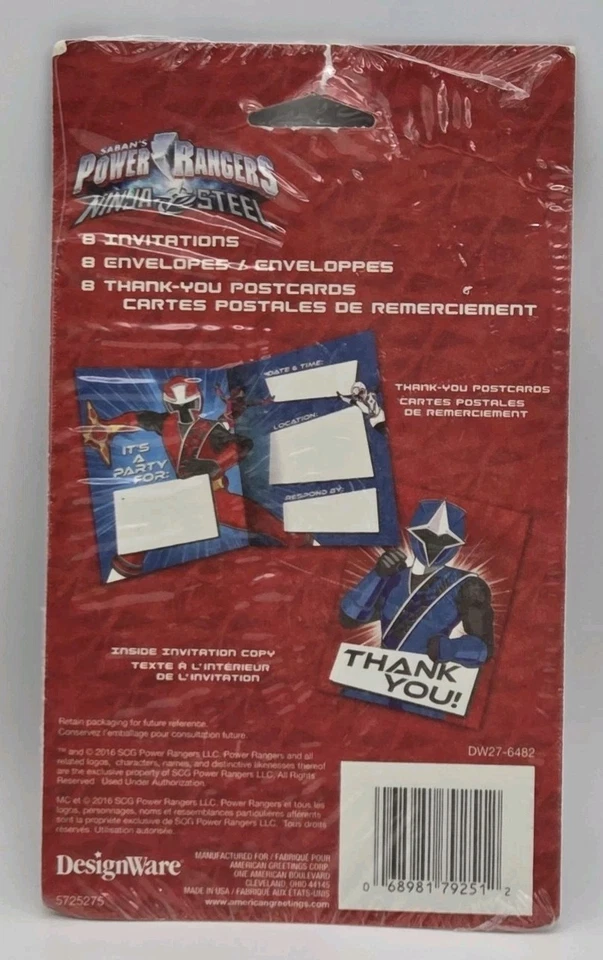 Power Rangers Ninja Steel 8 Ct. Party Invitations Envelopes Thank You Post Cards - Image 2 of 4