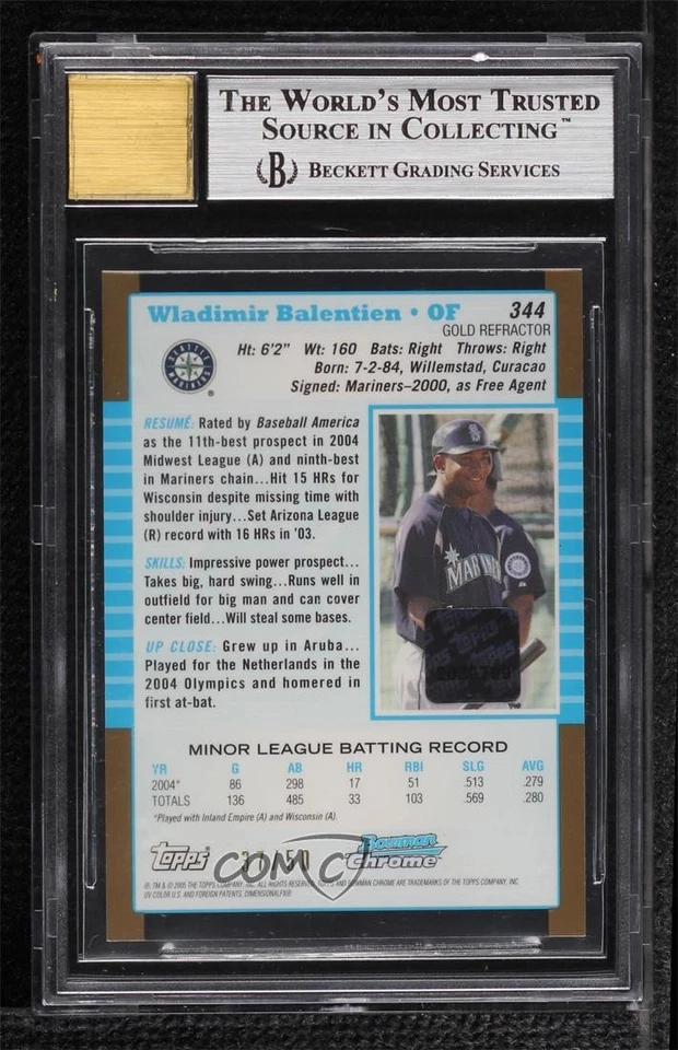 2005 Bowman Chrome Gold Refractor /50 Wladimir Balentien BGS 9 Rookie Auto RC - Image 2 of 2