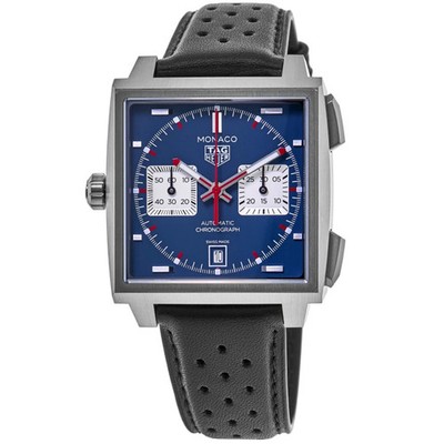 New Tag Heuer Monaco Chronograph Blue Dial Leather Men's Watch CDW2181.FC8360