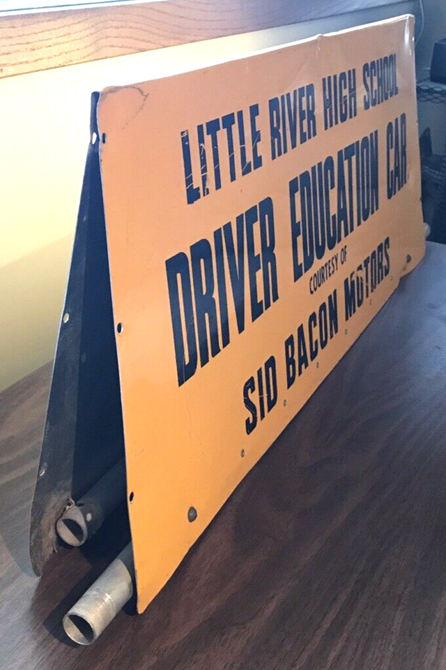 DRIVER EDUCATION Car Sign BACON MOTORS McPherson Kansas LITTLE RIVER