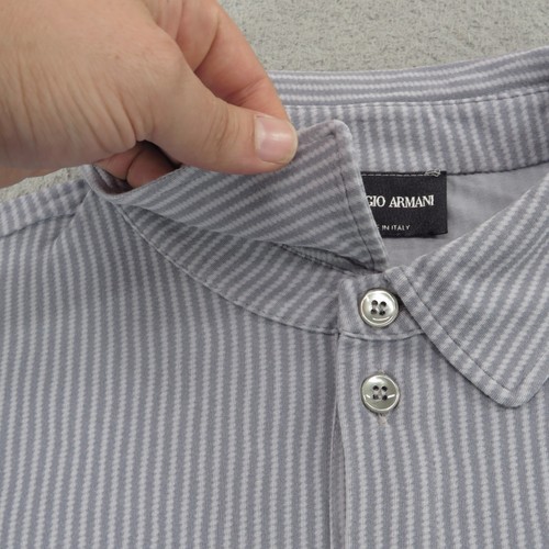 Giorgio Armani Black Label Camicia Uomo Grande Grigio Bianco Viscosa Manica Lunga Polo - Foto 4 di 14
