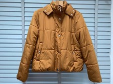 M&s Amber Brown Jacket Size Uk 14 Ladies Quilted Puffer Hooded Coat Great Cond.