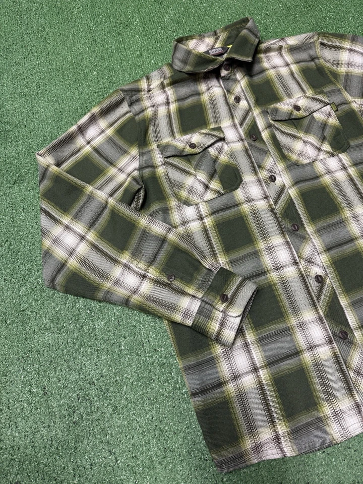 Outdoor Research Men's Medium Green Plaid Pitch Long Sleeve Flannel Shirt Wool Foto 2 de 4