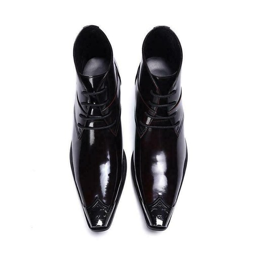 Botas al tobillo de cuero para hombre zapatos de tacón cubano punta puntiaguda hebilla de metal negocios elegantes - Imagen 7 de 14