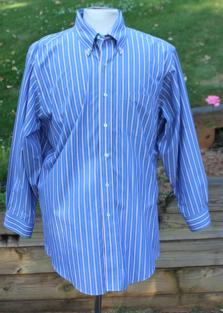 Brooks Brothers Dress Shirt Men Sz 16 33 Blue with Red & White