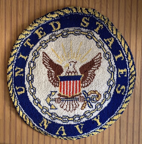US Navy Hooked Rug Wall Hanging - Picture 2 of 6