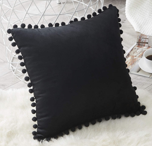 Velvet Pom Pom Edge Cushion Cover Ball Fringe Decorative Soft Pillow Case - Picture 16 of 20