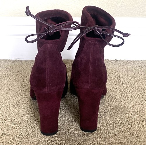 NEW STUART WEITZMAN BURGUNDY SUEDE STRETCH LACE BACK ANKLE BOOTS SIZE: 6 - Picture 6 of 9