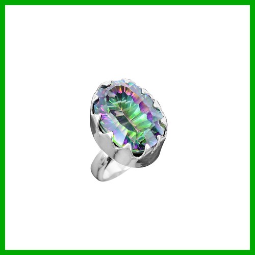 Easter Deal Rainbow Mystic Topaz Stone 925 Sterling Silver Bezel Stackable Ring - 第 1/7 張圖片
