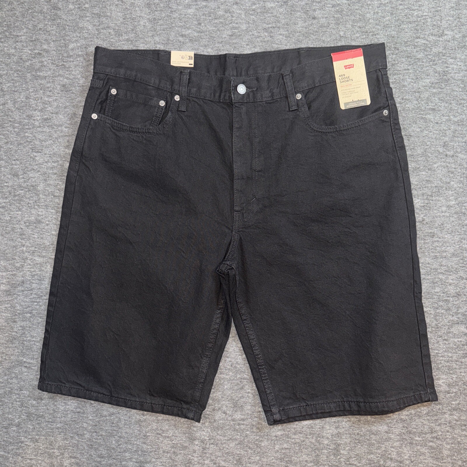 NWT Levi’s Mens 469 Loose Fit Baggy Black 5-Pocket Jean Denim Shorts Sz 40 Waist