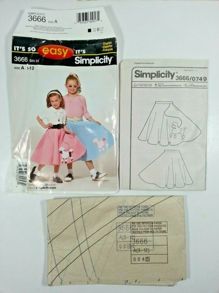 Simplicity 3666 Child 50's Poodle Skirt Pattern Size 3-12 UNCUCT Circle Retro - Image 3 of 4