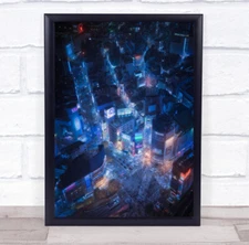 Night Shibuya Aerial Above Drone City Cityscape Urban Metropolis Wall Art Print