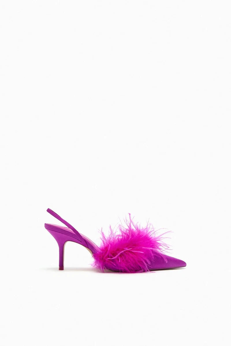 Scarpe ZARA Tessuto Piumato Tacco Fucsia US 10 EU 41 UK 8