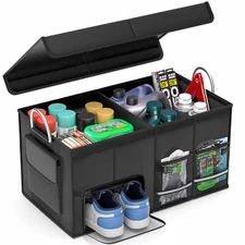 Car Trunk Organizer with Lid - Collapsible Multi Compartment Car Organizer - ...