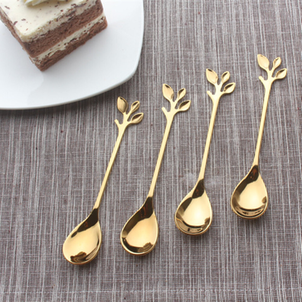 5pcs Stainless Steel Spoon Branches Leaf Spoon Kitchen Tableware