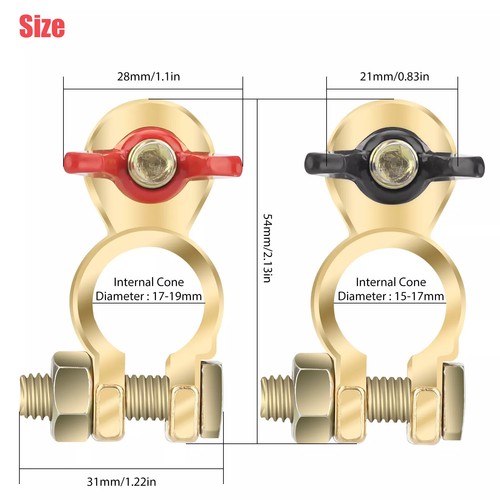 2x Brass Battery Terminal Positive Negative Connectors Clamp Marine Top Post End - Picture 8 of 9