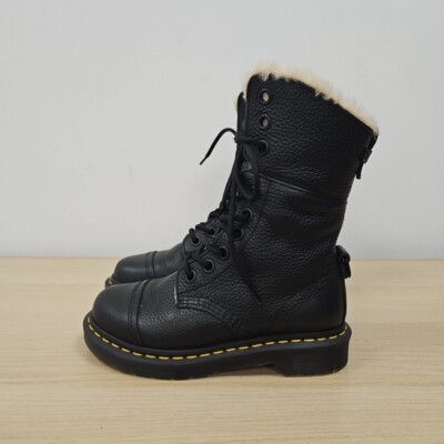 Dr Martens Aimilita Black Leather Holes Fur Trim Warm Boots Size Uk Eu  36 UK
