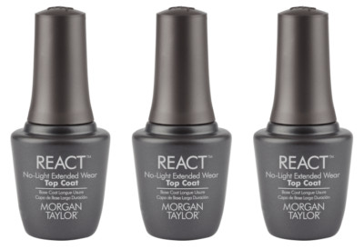 MORGAN TAYLOR REACT No-light Extended Wear TOP Coat .5 oz (NEW/ Pack of 3)