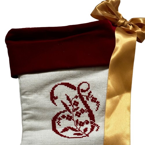 Ludwiga's Linen Antique German Linen Christmas Stocking Embroidered Monogram J - Picture 3 of 8