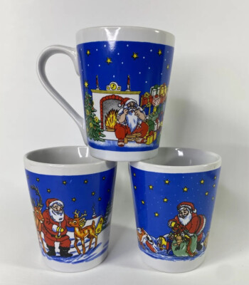 Van Well Wellco Design Christmas Coffee Cup/Mug Rich Colors Lot Of 3