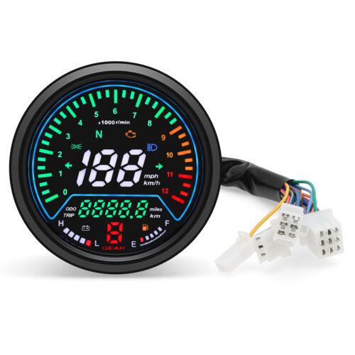 12V LCD Digital Motorcycle Speedometer Odometer Tachometer Gauge Fuel Meter Volt - Picture 5 of 14