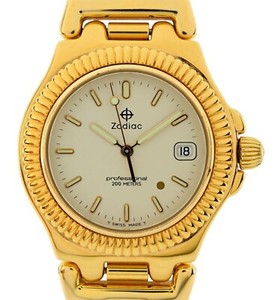 Authentic Zodiac 35mm Men's Professional Gold Dot Gold Plated Dress Watch- 313.36.18!