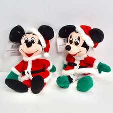Disney Store Santa Mickey Minnie Mouse Mini 7 Bean Bag Christmas Plush with Tags