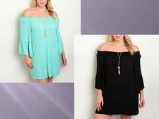 Plus Size Ladies Mint or Black Off the Shoulder Dress PT5-CN302972, PT5-CN302974
