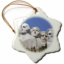 3dRose Mount Rushmore, South Dakota 3 inch Snowflake Porcelain Ornament