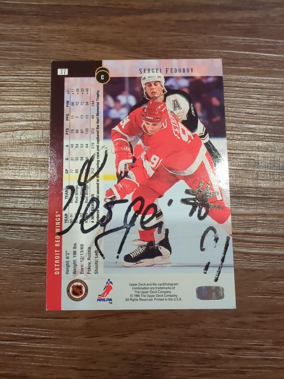 Sergei Fedorov Signed Autographed 1994-95 Upper Deck UD NHL Hockey Card Wings