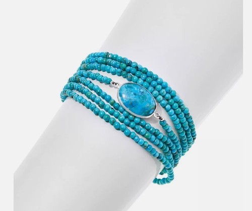 Jay King Gemstone Sterling Silver 7-Row Layered Magnetic Turquoise Bracelet M/L - Picture 2 of 2