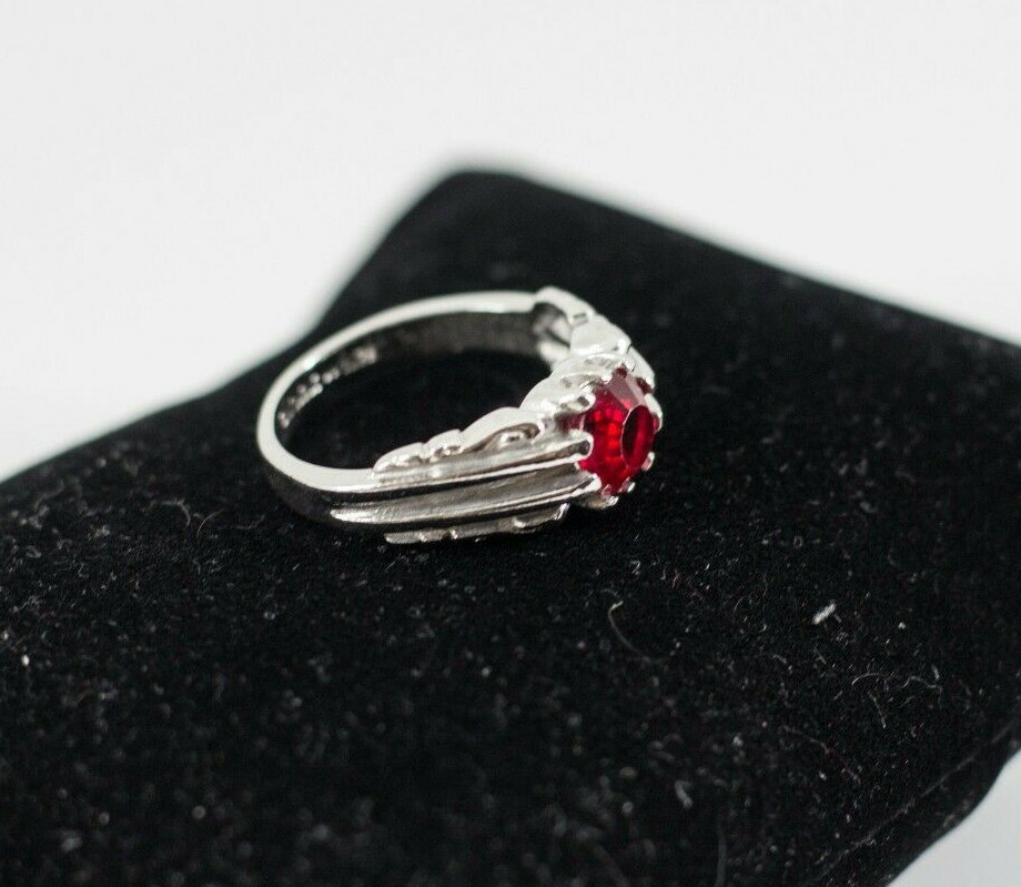 SETA~925 Sterling Silver -Statement Ring with Red… - image 3