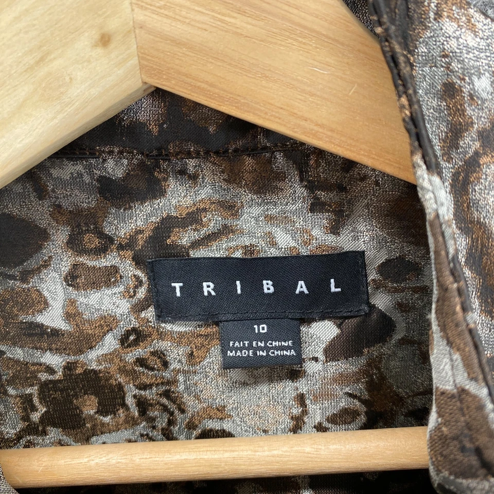 Tribal Jacket Women 10 Brown Geometric Full Zip High Neck Long Sleeve Pockets - Image 3 of 4