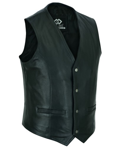 Gilet moto noir classique homme cuir véritable gilet moto taille peau de vache - Photo 2 sur 4